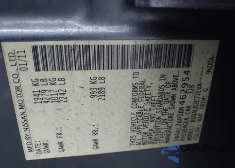 2011 Nissan Altima 2.5 S z USA, uszkodzony, nr VIN 1N4AL2AP1BN462954